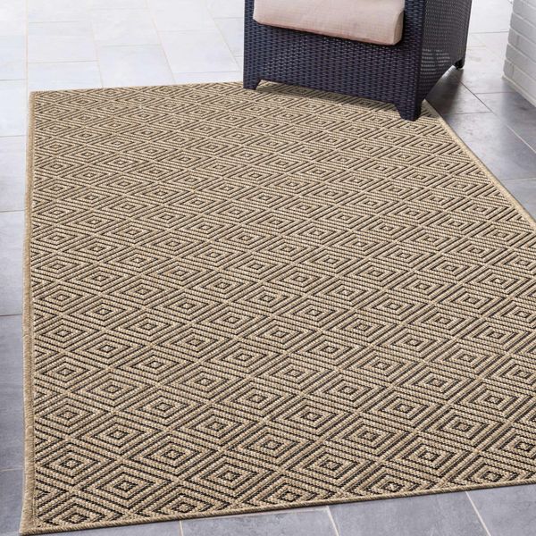 Tappeto Per Esterni Robusto E Resistente Alle Intemperie - Motivo A Rombi Beige/Nero Dimensioni - 240 X 340 Cm-image