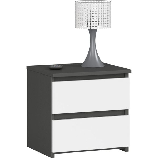 Cassettiera, Credenza, Comodino Con 2 Cassetti (L:40 Cm X H:40 Cm X P:35 Cm) In Grigio Grafite E Bianco-image