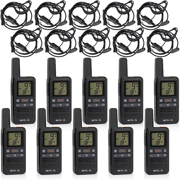 Set Radio Retevis RB667, PMR446 Walkie Talkie Ricaricabile Usb C, Chiamata Di Gruppo 1600 Mah Vox, Walkie Talkie Professionale Di Sicurezza Con Auricolari Per Scuola, Hotel (10 Pezzi, Nero)-image