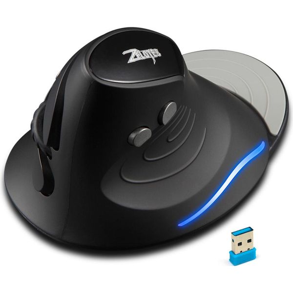 Zelotes F-17 Mouse Verticale, 2,4 Ghz, Mouse Da Gioco Wireless, 6 Pulsanti, Mouse Ottico Ergonomico Con 3 Dpi Regolabili Per Pc, Laptop, Nero-image