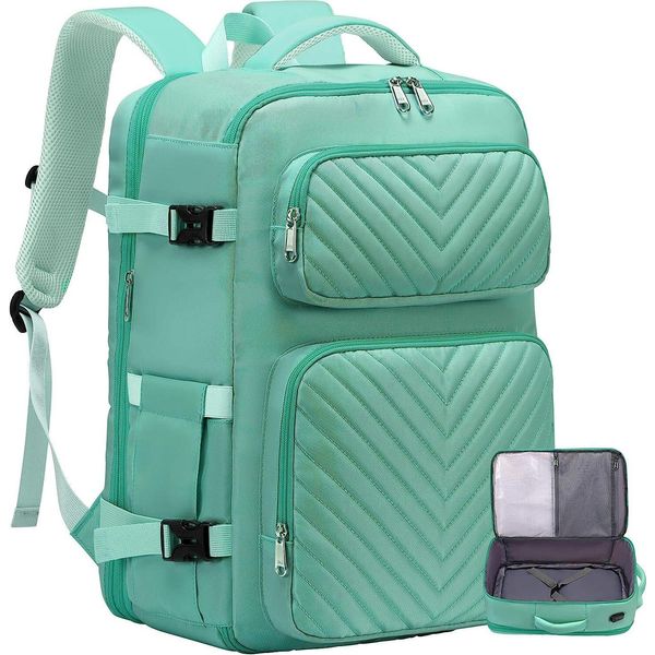 Delgeo Zaino Da Viaggio Per Donne, Zaino Con Bagaglio A Mano, Zaino Elegante Casual Espandibile, Adatto A Laptop Da 17,3 Pollici, Zaino Da Giorno Casual Per Escursioni All'aperto, Verde-image
