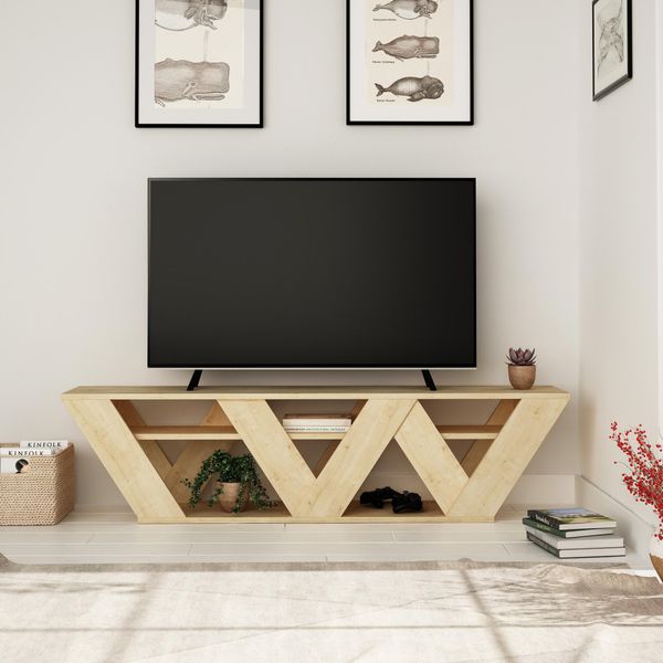 Decortie Ralla Supporto Tv Moderno Mobile Tv Centrale Multimediale In Rovere Con Ripiani , 158 X 30 X 40 Cm-image