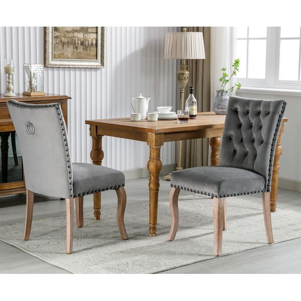 Set Di 2 Sedie Da Sala Da Pranzo Flieks, Sedia Da Cucina Con Gambe In Legno Massiccio, Sedia Imbottita Con Rivestimento In Velluto, Sedie Da Pranzo Sedie Da Soggiorno, Grigio-image