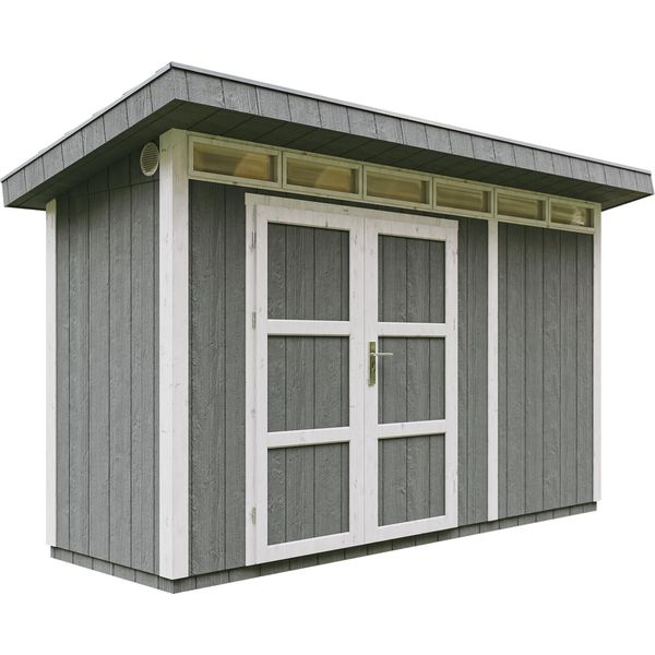 Capanno Da Giardino Di 4,3M² Con Pavimento E Piastrelle Bituminose - Capanno Da Giardino L161Xl411Xh239 Cm - Capanno Da Giardino Timbela M902A - Acciaio Caverna-image