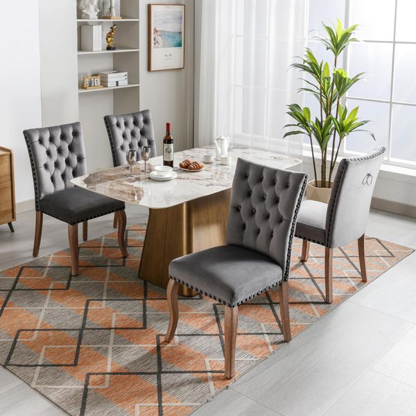 Set Di 4 Sedie Da Sala Da Pranzo Flieks, Sedia Da Cucina Con Gambe In Legno Massiccio, Sedia Imbottita Con Rivestimento In Velluto, Sedie Da Pranzo Sedie Da Soggiorno, Grigio-image