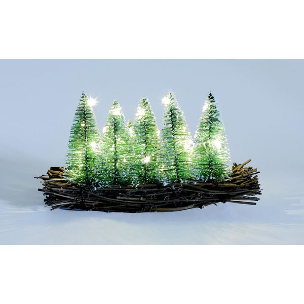 3.08 Piccola Foresta Decorativa Illuminata Con 27 Led - Abeti Su Legno Decorato Circa 25X14 Cm-image