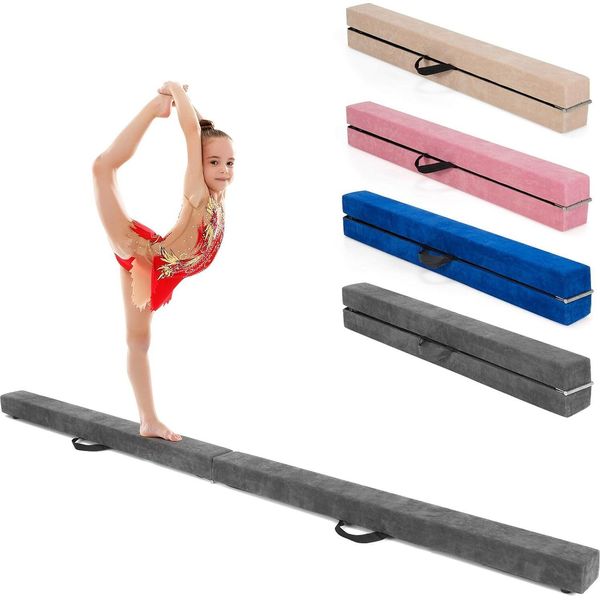 Trave Di Equilibrio Costway 210 Cm, Trave Per Ginnastica Pieghevole, Trave Di Equilibrio Caricabile Fino A 70 Kg, Trave Portatile Con Maniglie Per Il Trasporto, Trave Di Equilibrio Per Ginnastica In Casa Grigio-image