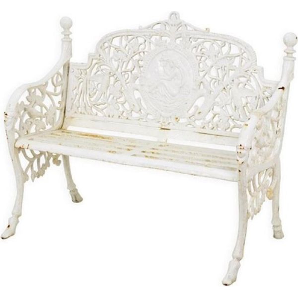 Casa Padrino Panca Da Giardino Barocca Antica Bianco Crema 106,5 X H. 90 Cm - Magnifica Panca Da Giardino In Ghisa - Mobili Da Giardino In Ghisa - Mobili Da Giardino Barocchi - Mobili Da Giardino In Stile Barocco-image