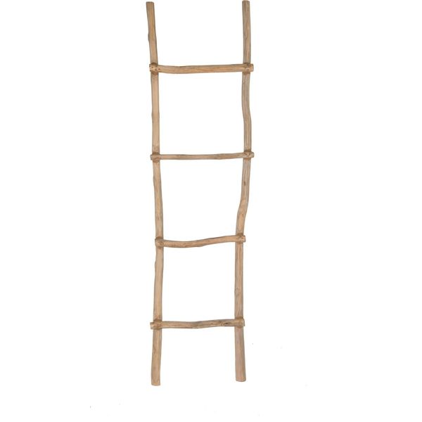 Scala Decorativa In Legno Di Teak Con 4 Pioli - Circa 150 X 40 Cm-image