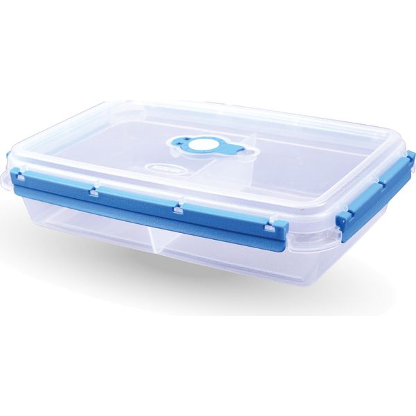 Contenitore Con Divisorio Per Alimenti (2000 Ml) - Blu - Contenitore Ermetico Per Il Pranzo, Contenitore Per La Conservazione, Contenitore Per La Preparazione Dei Pasti, Ciotola Senza Bpa-image