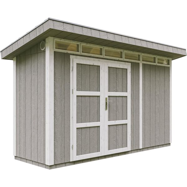 Capanno Da Giardino Di 4,3M² Con Pavimento E Piastrelle Bituminose - Capanno Da Giardino L161Xl411Xh239 Cm - Capanno Da Giardino Timbela M902A - Grigio Tundra-image