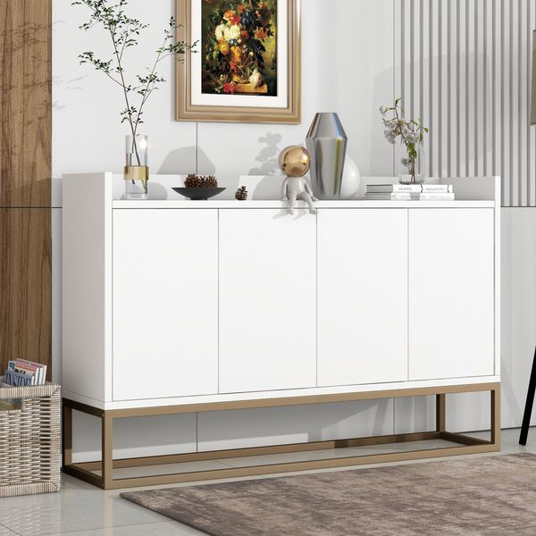 Bella Cassettiera Moderna A 4 Ante Da 120 Cm Per Sala Da Pranzo, Soggiorno, Cucina - Bianco-image