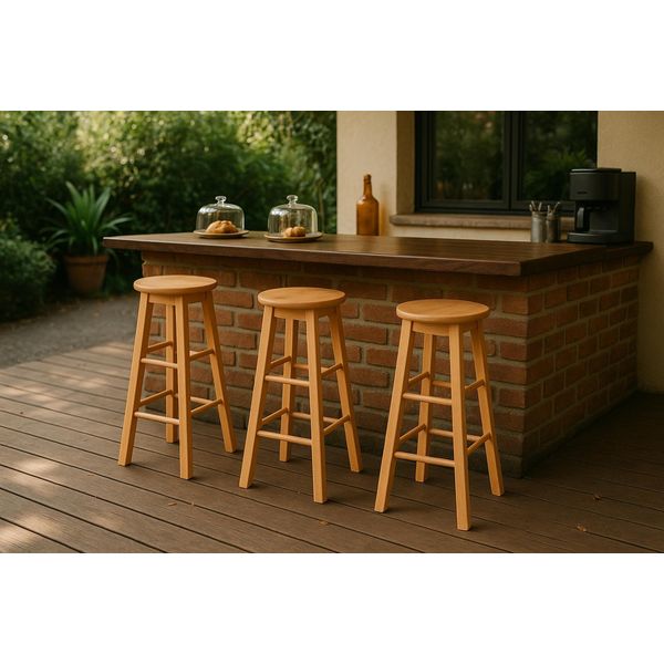Sgabello Da Bar In Legno Di Gomma - 32 Cm X 32 Cm X 47 Cm Naturale-image