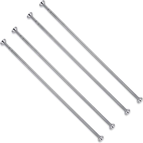 4 Binari Per Tende Da Doccia Da 100 Cm Senza Foratura Regolabili Da 105 Cm A 170 Cm, Binario Telescopico Estensibile Per Doccia E Bagno, Binario Per Tende In Acciaio Inox Per Il Fissaggio, Binario Per Cappotti In Argento-image