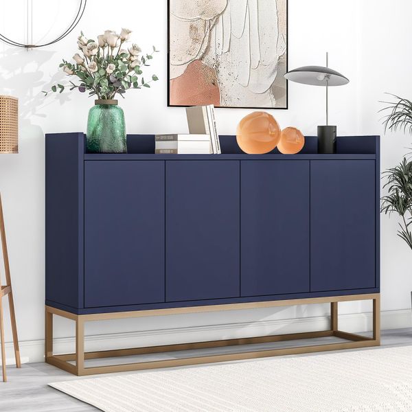 Bellissima Cassettiera Moderna Con Mobile Credenza A 4 Ante Da 120 Cm Per Sala Da Pranzo, Soggiorno, Cucina - Blu Navy-image