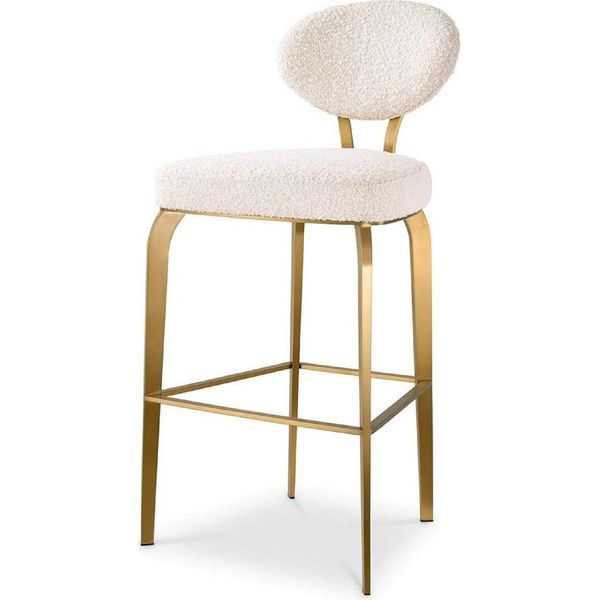 Sgabello Da Bar Casa Padrino Crema/Ottone 50 X 55 X H. 106 Cm - Sgabello Da Bar Imbottito - Mobili Da Bar - Mobili - Qualità Lusso-image