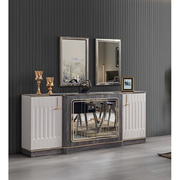 Credenza Moderna Con 2X Specchi Mobili Da Soggiorno Di Design Cassettiera In Legno Jvmoebel-image