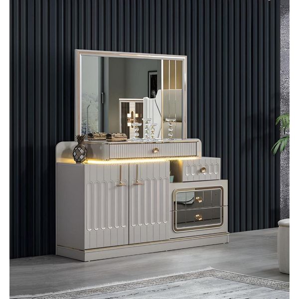 Cassettiera Di Lusso Con Specchio Mobili Da Camera Da Letto Stile Credenza Bianca Mobili Jvmoebel-image