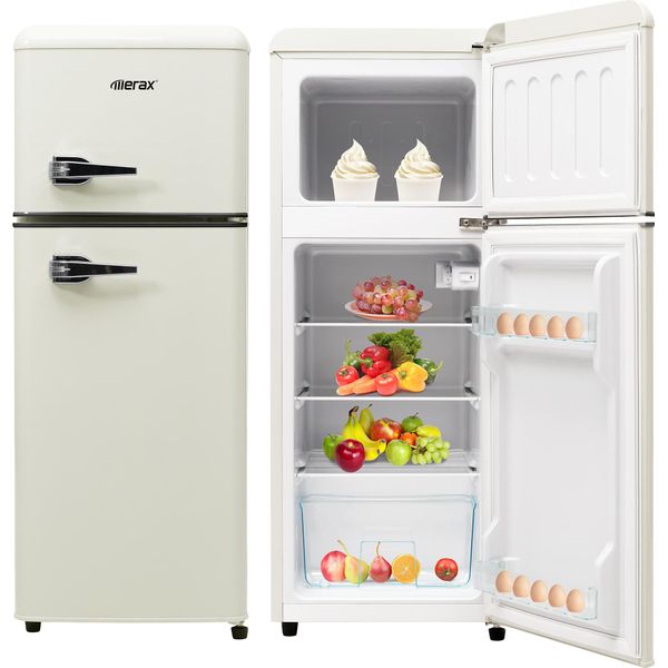 Frigorifero Retrò Merax BCD-102, Frigorifero Vintage Con Maniglia In Metallo, Ripiano E Piedini Regolabili, Doppia Porta E Illuminazione Led, Altezza 101 Cm, Larghezza 41 Cm, 92 L, Bianco-image
