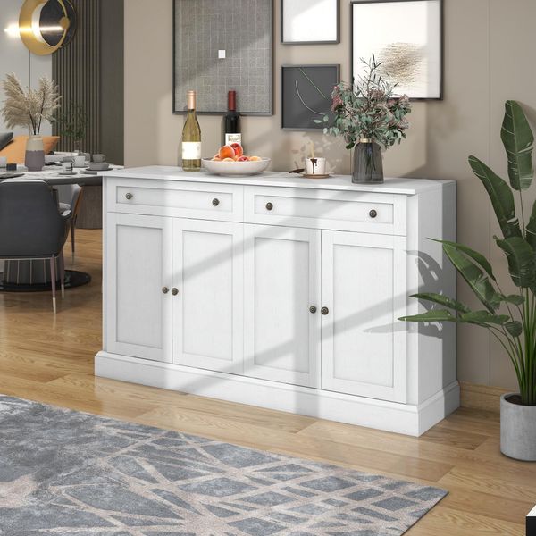 Grande Cassettiera, Credenza Con 4 Ante E 2 Cassetti, Mobile Buffet Moderno Per Camera Da Letto, Soggiorno, Ingresso, Corridoio, 150 X 86 X 40 Cm- (Bianco Antico)-image