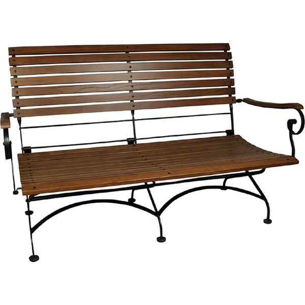 Casa Padrino Panca Da Giardino Liberty Marrone Scuro / Nero 150 X 62 X H. 96 Cm - Panca Da Giardino Pieghevole - Mobili Da Giardino In Legno E Ferro - Mobili Da Giardino Barocchi E Liberty-image