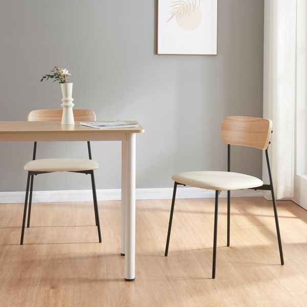Sedia Da Pranzo 'JyväSkylä' Set Di 2 Imbottite In Metallo Ecopelle 78 X 45 X 48 Cm Beige-image