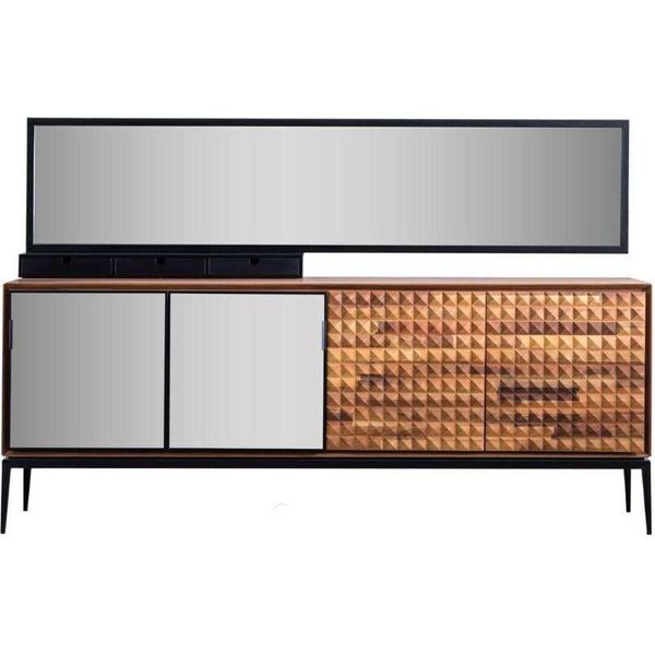 Credenza Credenza Con Specchio Cassettiera Cassettiera Legno Marrone Sala Da Pranzo Jvmoebel-image