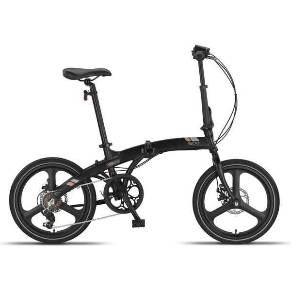 Pacto Two - Bicicletta Pieghevole Telaio In Alluminio 27 Cm Ruote In Alluminio Da 20 Pollici Cambio Shimano A 6 Velocità Doppio Freno A Disco Bicicletta Pieghevole Nera-image