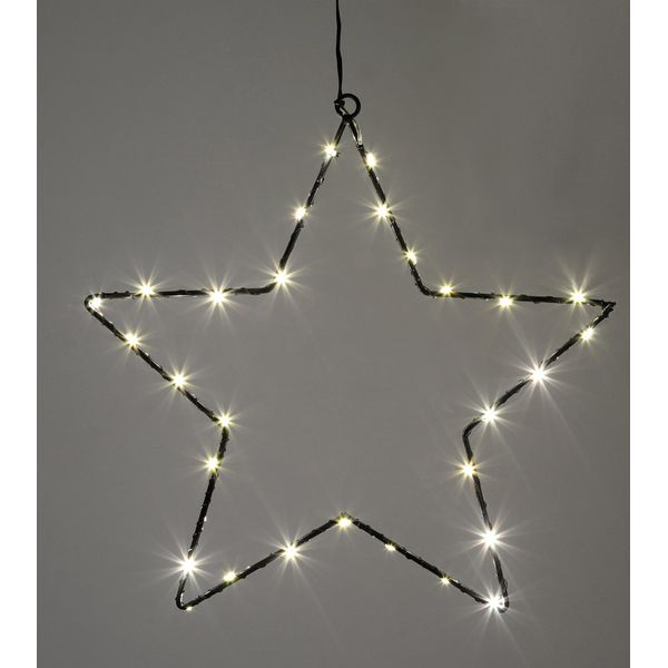Stella Illuminata A Led Da Appendere In Metallo Nero Con Timer - 30 Cm - Sagoma Di Stella Illuminata In Bianco Caldo Per Interni-image