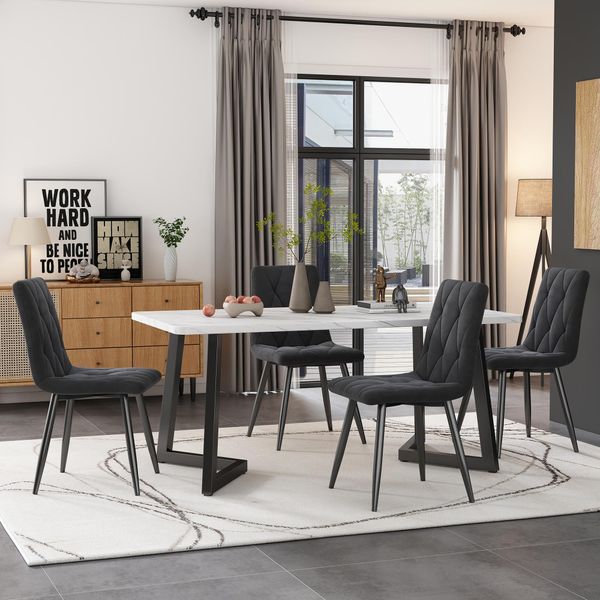Set Di 4 Sedie Da Pranzo Flieks, Sedia Imbottita Con Gambe In Legno Massiccio, Sedie Da Cucina Sedia Da Pranzo Con Schienale, Sedia Con Rivestimento In Velluto, Grigio-image
