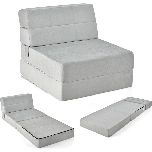Costway Divano Letto Pieghevole 3 In 1, Materasso Pieghevole, Schiuma Extra Spessa (15 Cm), Divano Letto, Materasso Da Pavimento, Materasso Pieghevole, 190 X 71 X 15 Cm (Grigio)-image