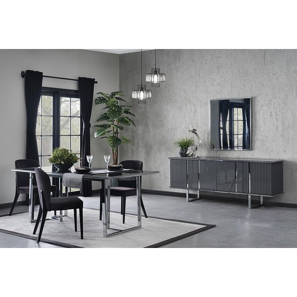 Set Sala Da Pranzo 6 Pezzi Tavolo Da Pranzo Con 4X Sedie Credenza Con Specchio Jvmoebel-image