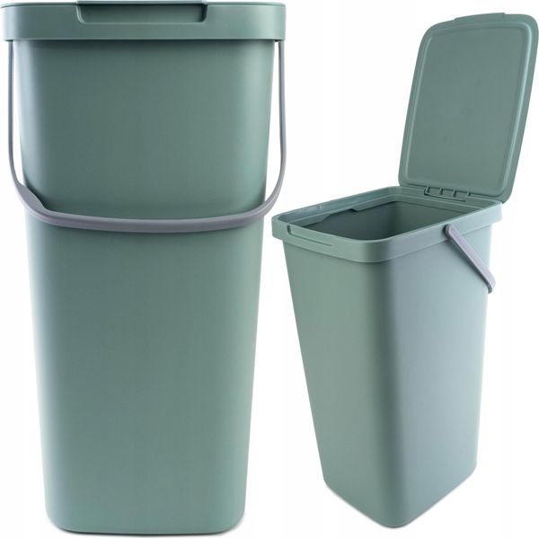 Cestino Kadax Con Coperchio E Maniglia, Cestino In Plastica, Cestino Per La Raccolta Differenziata (Verde, 25L)-image