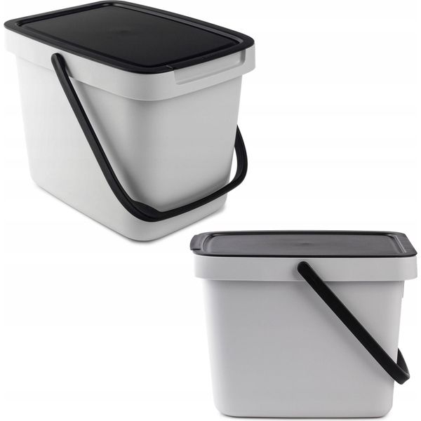 Cestino Kadax Con Coperchio E Maniglia, Cestino In Plastica, Cestino Per La Raccolta Differenziata (Grigio, 6L)-image