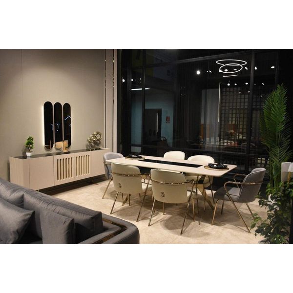 Set Sala Da Pranzo 1X Tavolo Da Pranzo + 6X Sedie + 1X Credenza + 1X Specchio 9 Pz. Jvmoebel-image