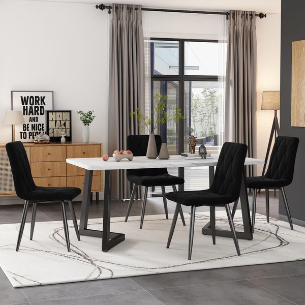 Set Di 4 Sedie Da Pranzo Flieks, Sedia Imbottita Con Gambe In Legno Massiccio, Sedie Da Cucina Sedia Da Pranzo Con Schienale, Sedia Con Rivestimento In Velluto, Nero-image