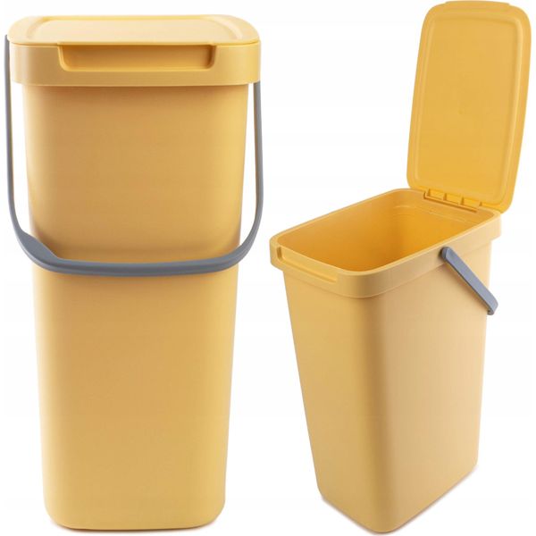 Cestino Kadax Con Coperchio E Maniglia, Cestino In Plastica, Cestino Per La Raccolta Differenziata (Giallo, 12L)-image