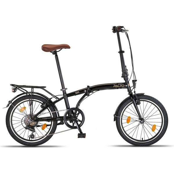 Pacto Ten - 20 Pollici Di Alta Qualità Bicicletta Pieghevole Telaio In Acciaio 6 Velocità Shimano Ingranaggi Pieghevole Città Bicicletta Pieghevole Bici Pieghevole Bici Olandese Nero-image