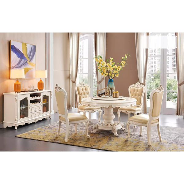 Set Sala Da Pranzo Tavolo Rotondo 4X Sedie Chesterfield Jvmoebel-image