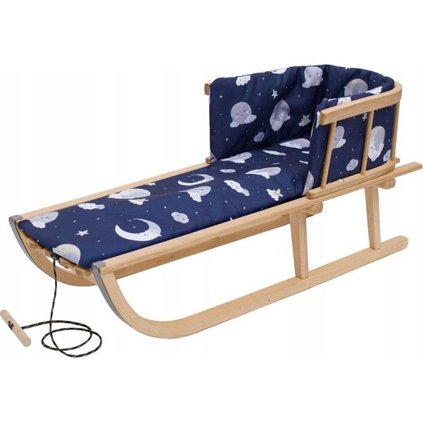 Slitta In Legno Con Schienale Cuscino Per Bambini Schienale A Corda 88 Cm Blu Scuro 10280-image