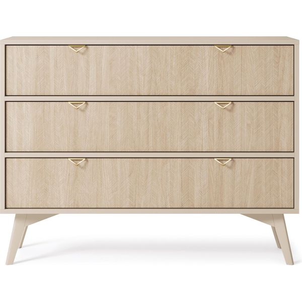 Cassettiera, Credenza - Elegante Curva E Marrone - Facile Montaggio Con 3 Cassetti (L: 106Cm X H: 80Cm X P:38Cm)-image