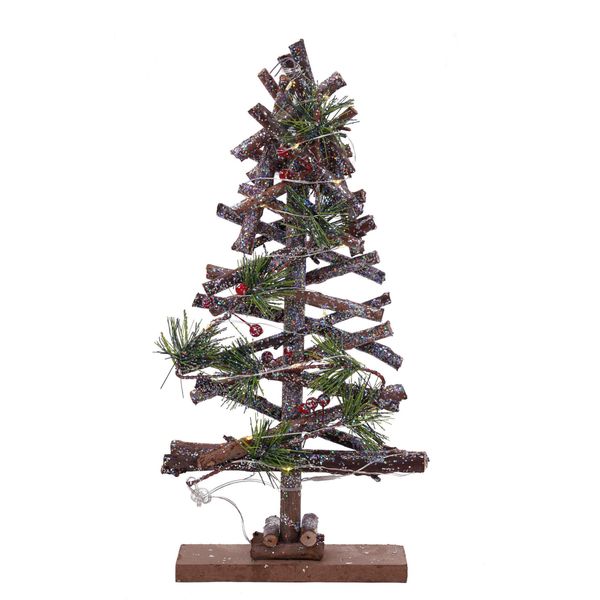 3.07 Albero Di Natale In Legno Led 37 Cm - Con Ramoscelli E Brillantini-image