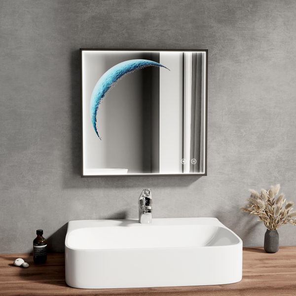 Emke Specchio Da Bagno Con Illuminazione Specchio Da Parete A Led 50 X 50 Cm Specchio Da Bagno Non Antiappannamento Con Interruttore A Sfioramento, Dimmerabile, Funzione Memoria-image