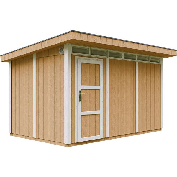Capanno Da Giardino Di 8,7M² Con Pavimento E Piastrelle Bituminose - Capanno Da Giardino L412Xl279Xh239 Cm - Capanno Da Giardino Timbela M904 - Harvest Honey-image