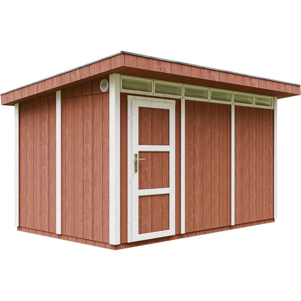 Capanno Da Giardino Di 8,7M² Con Pavimento E Piastrelle Bituminose - Capanno Da Giardino L411Xl279Xh239 Cm - Capanno Da Giardino Timbela M904 - Redwood Red-image