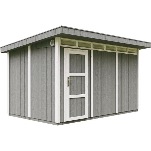 Capanno Da Giardino Di 8,7M² Con Pavimento E Piastrelle Bituminose - Capanno Da Giardino L412Xl279Xh239 Cm - Capanno Da Giardino Timbela M904 - Acciaio Caverna-image