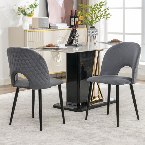 Set Di 2 Sedie Per Sala Da Pranzo Flieks, Sedie Da Pranzo Imbottite Con Gambe In Metallo, Sedie Da Cucina Con Piedini Regolabili, Sedie Da Soggiorno Con Rivestimento In Velluto, Grigio-image