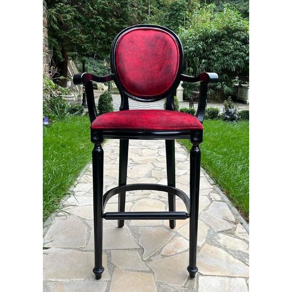 Casa Padrino Sgabello Da Bar Barocco Con Braccioli Rosso Bordeaux / Nero - Sontuoso Sgabello Da Bar In Legno Massiccio In Stile Barocco Con Tessuto In Velluto Pregiato - Mobili Da Bar Barocchi-image