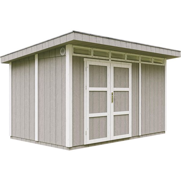 Capanno Da Giardino Di 8,7M² Con Pavimento E Piastrelle Bituminose - Capanno Da Giardino L412Xl279Xh239 Cm - Capanno Da Giardino Timbela M904A - Grigio Tundra-image