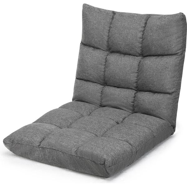 Sedia Da Terra Regolabile Costway, Sedia Da Terra Imbottita, Cuscino Da Terra Con Schienale, Sedia Da Meditazione Sedia Da Finestra (Grigio)-image